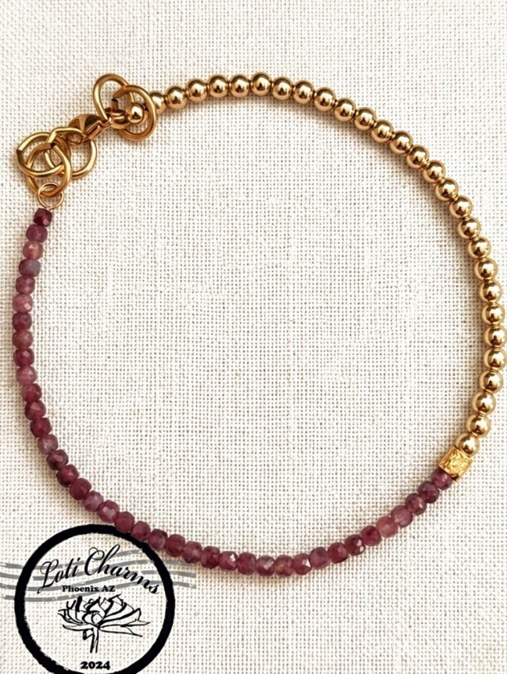 Natural Pink Thulite Beads With Gold Beads In Half And Half Choker/Necklace
